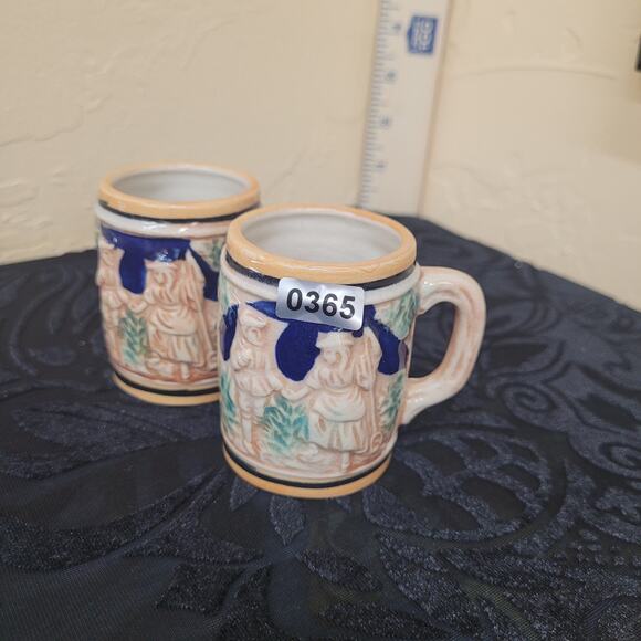 Two- Beer Steins; Miniature German Shot Glass Mugs Ceramic Collectibles Vintage - Picture 9 of 9